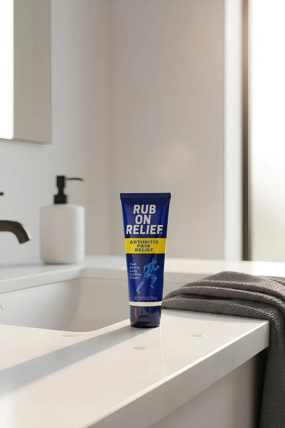 Rub On Relief on a modern bathroom countertop